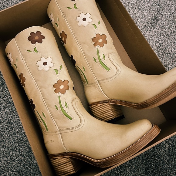 SENDRA DANDELIE Floral Camel Chunky Campus Platform Western Boots Size 6.5 EU 37 - Picture 1 of 7